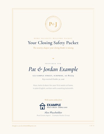 Sample cover with the buyers' names