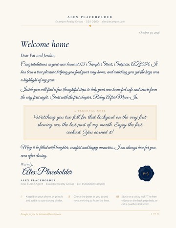 Sample welcome letter signed by the agent